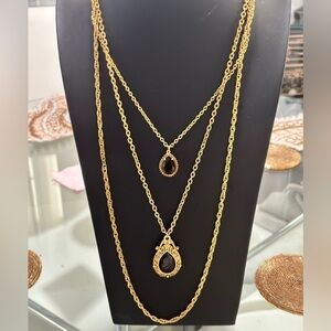 Florenza vintage gold tone amber 3 layer necklace